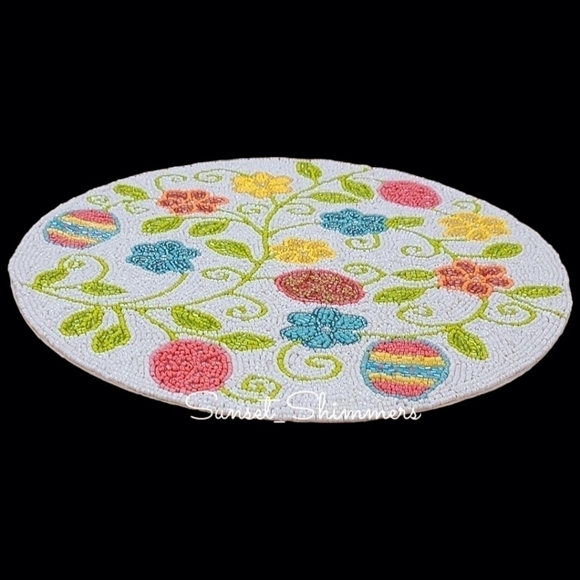x2 SHABBY CHIC EASTER Egg & Flowers BEADED Jeweled PLACEMAT CHARGERS 14" NEW - Picture 9 of 13